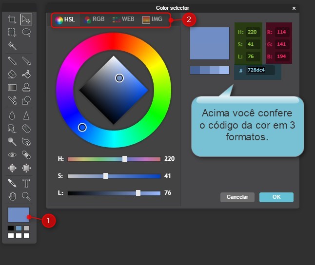 caixa codigo cores photoshop